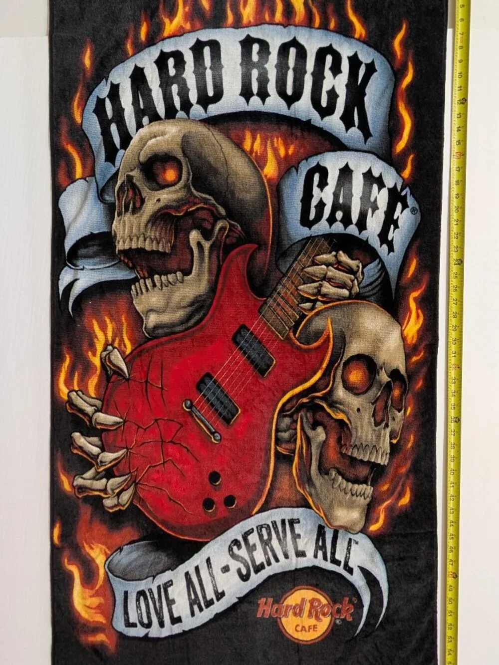 Hard Rock Cafe Graphic Beach/Pool Towel Flaming Skull Skeleton Electric Guitar